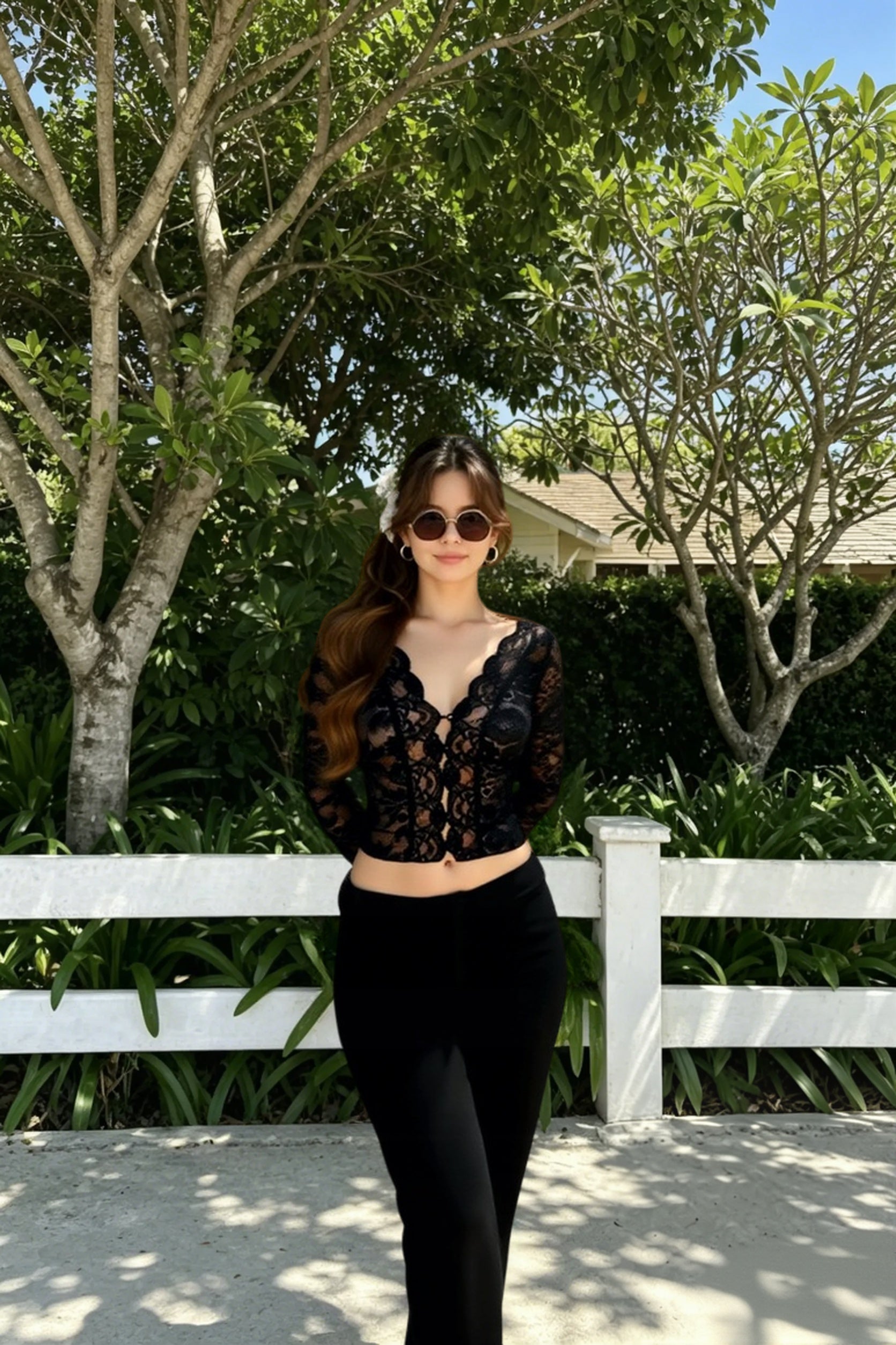 Deep V-Neck Lace Crop Top