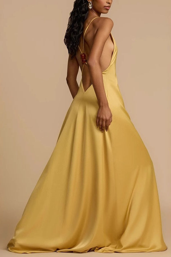 Satin Edition Deep V Backless Maxi Silk Dress