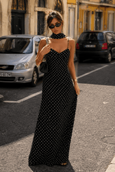 Polka Dot Backless Slim Fit Slip Dress