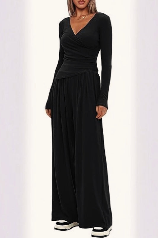 Effortless Wide Leg Pants Comfort Two Piece Set