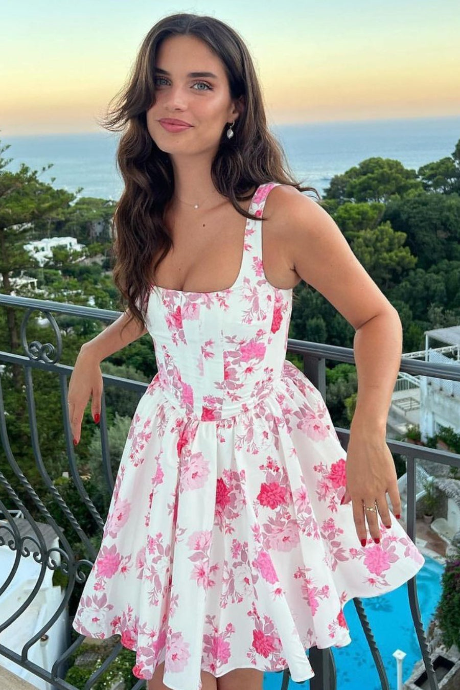 Off-the-Shoulder Ruched Floral Mini Dress