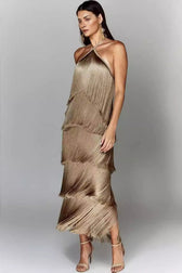 Chic Halter Fringe Backless Slit Cocktail Dress 2