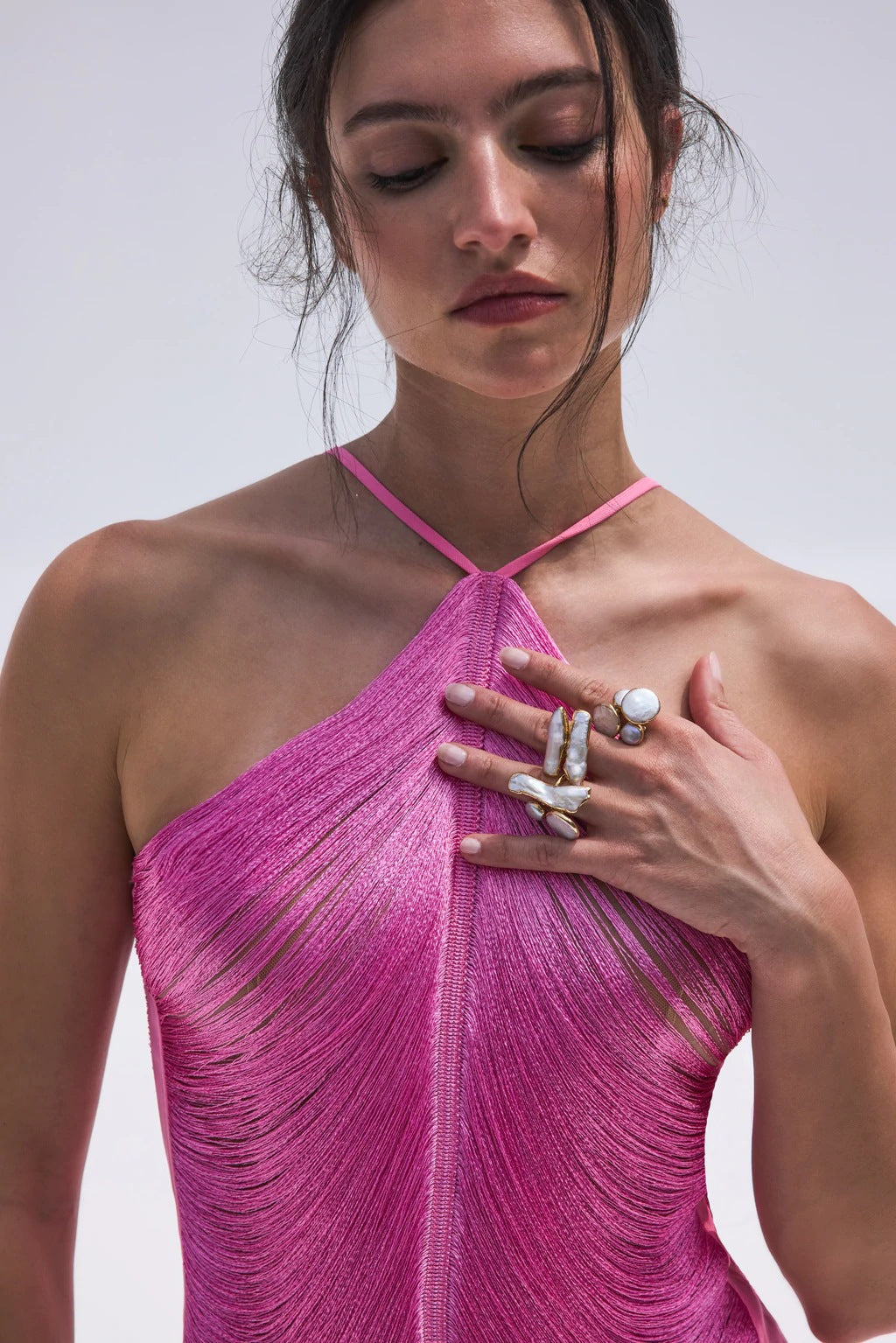 CELEB FUR IRREGULAR MAXI DRESS-PINK