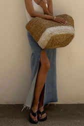 High Waist Denim Slit Maxi Skirt