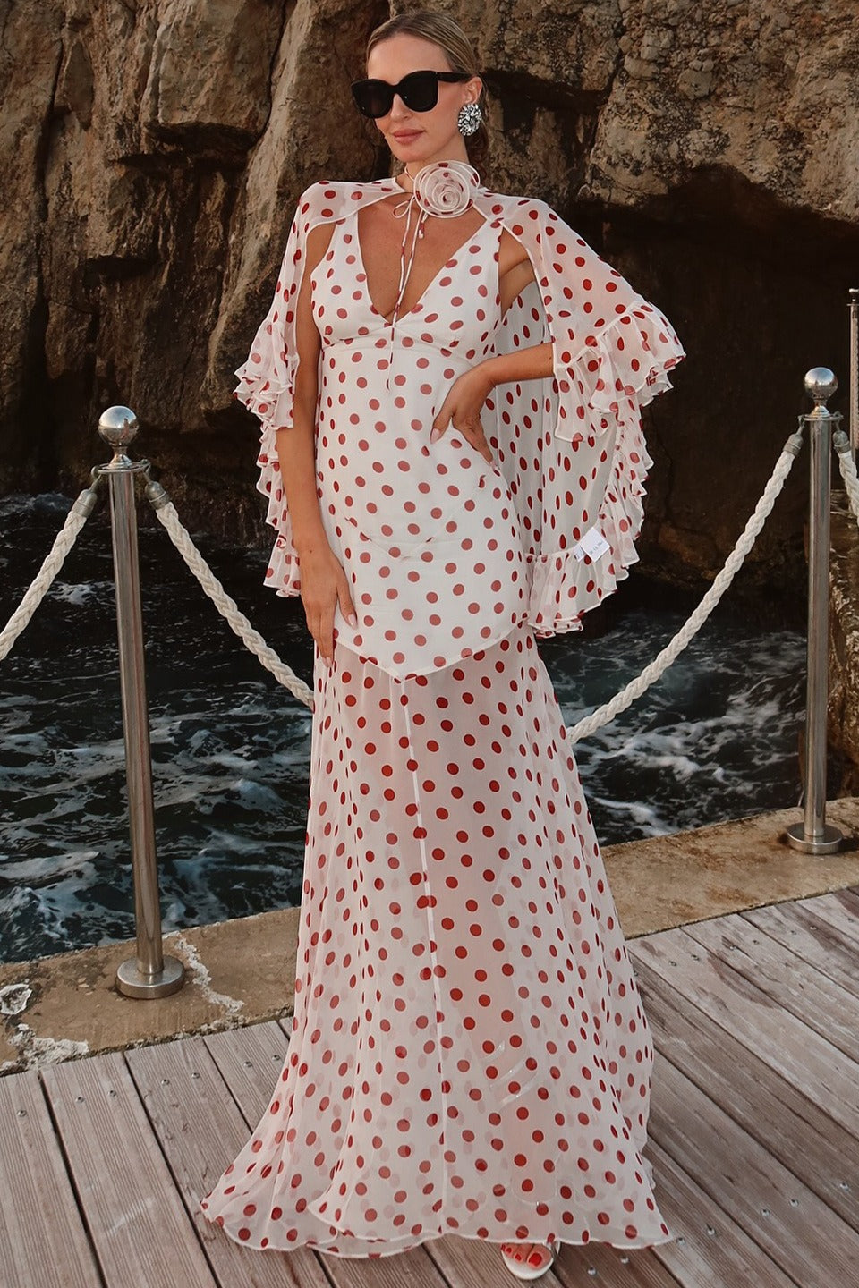 Polka Dot V-Neck Sheer Maxi Dress 2