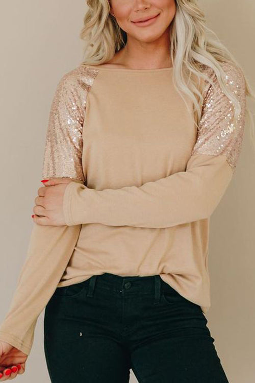 Sequin Shoulder Long Sleeve Top