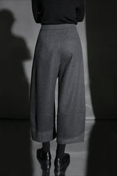 Relaxed Wide Leg Bootcut Wool Ankle Crop Pants