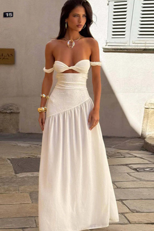 Twist Front Cut Out One Shoulder A-Line Maxi Dress