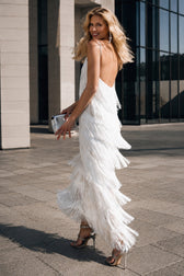 Layered Tassel Backless Long Slip Dress