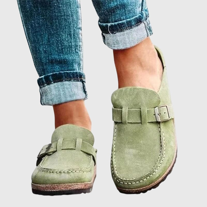 Buckle Closed Toe Suede Clog Mules 8