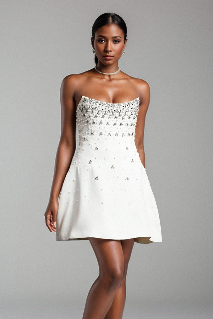 Elegant Slim Rhinestone Strapless Waist Bandage Cocktail Dress 2