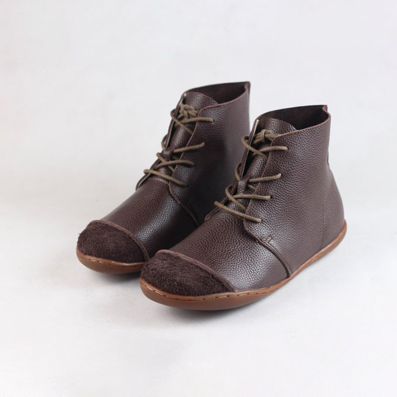 Nubuck Leather Ankle Booties Handmade Low-Heel Mori Girl Shoes Boots Coffee