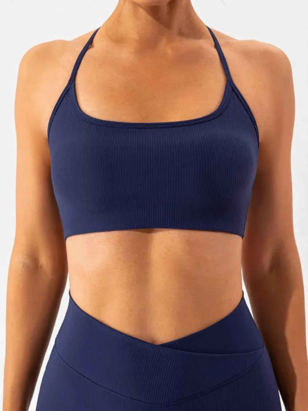Ribbed Scoop Neck Spaghetti Strap Cropped Sports Bra Top