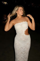 Strapless Lace Cutout Slit Bodycon Maxi Lace Dress