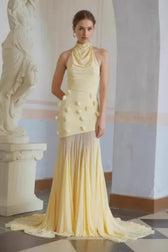 Sexy Backless Halter Paneled Flared Mermaid Party Dress