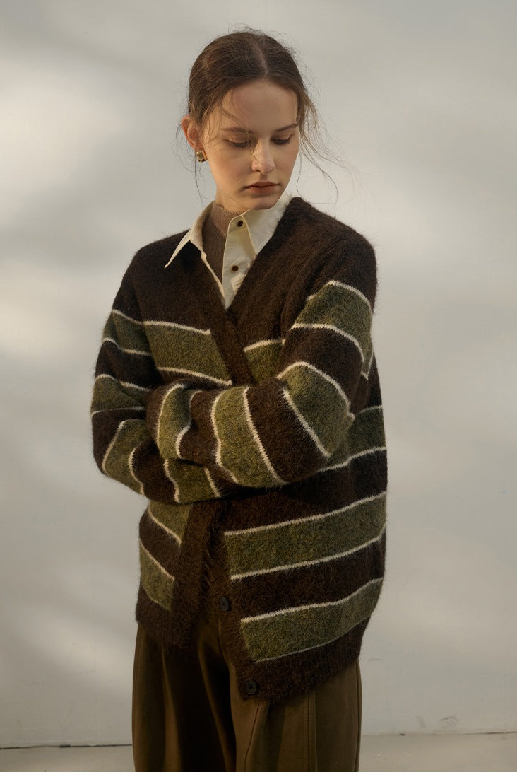 Textured Stripe VNeck Knit Top