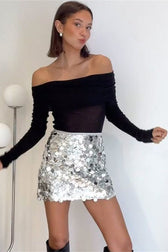 Bodycon Sequin Pleated Denim Mini Skort