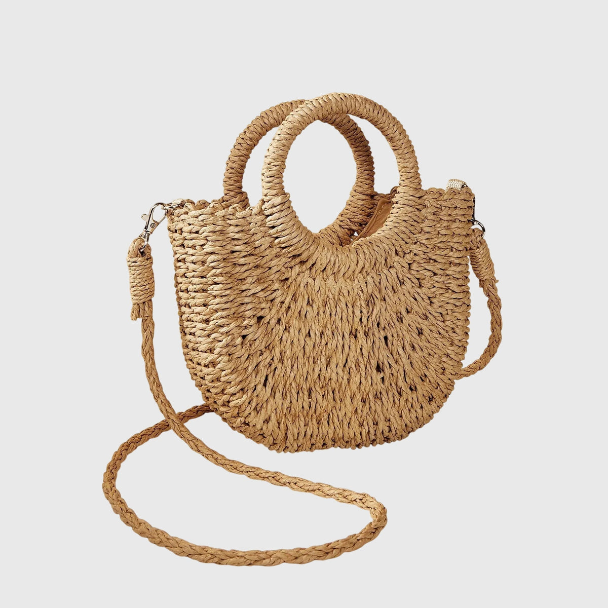 Woven Straw Round Handle Crossbody Bag