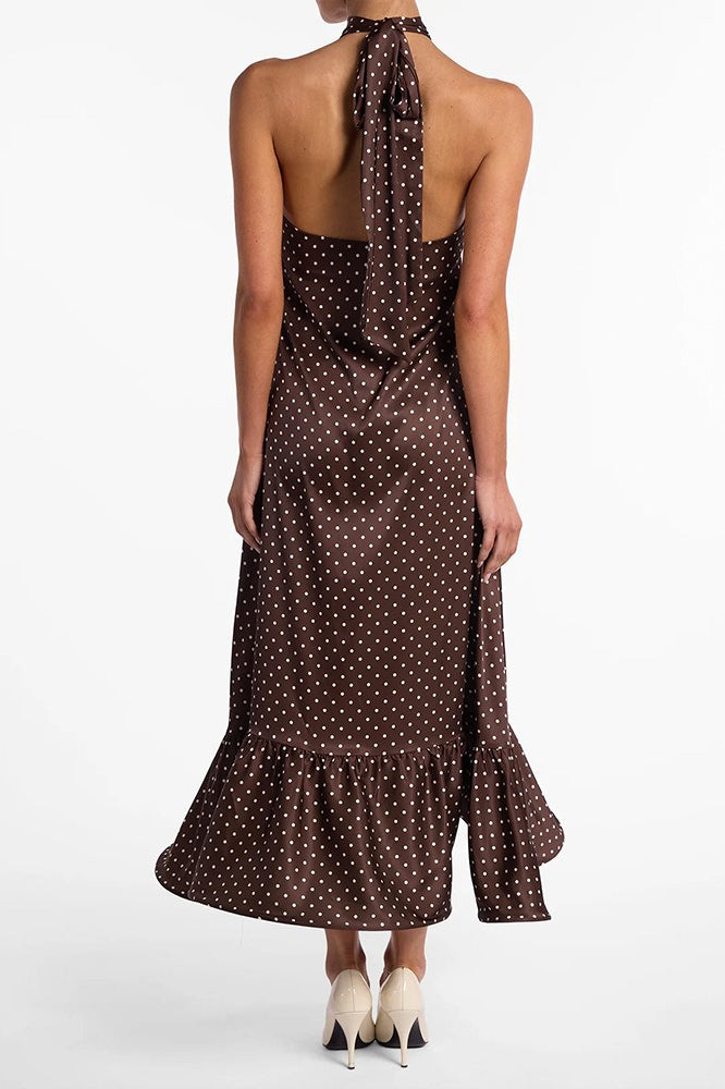 French Style Polka Dot Satin Backless Silk Dress 5