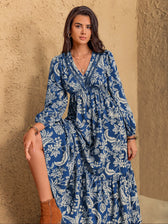 Floral Bishop Sleeve Lace Trim Tiered Midi Dress 4
