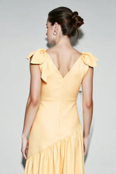 Elegant Bow Strap Fitted Flared Sleeveless Party Dress
