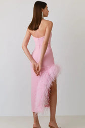Feather Strapless Midi Dress 3