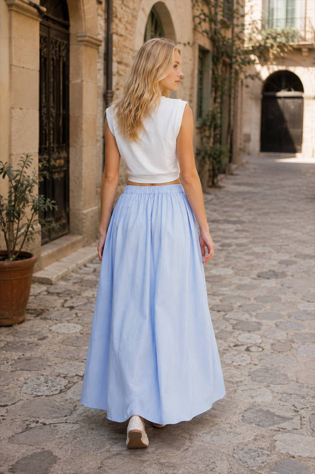 High Waist Elastic Gathered A-Line Flowy Maxi Skirt 7