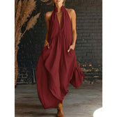 Halter Neck Deep V-Neck Pocket Maxi Dress 5