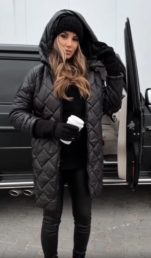 Quilted Hooded Zip Front Longline Puffer Coat