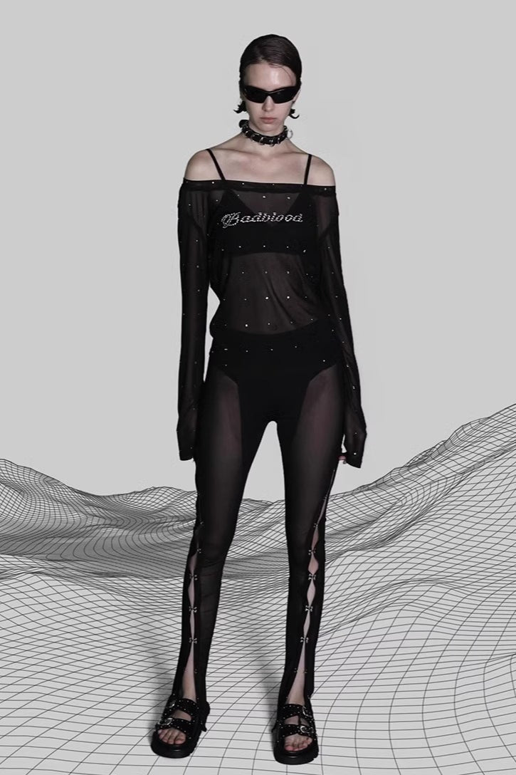 Rhinestone Graphic Long Sleeve Top