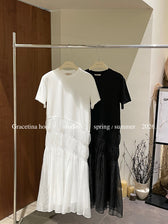 Short Sleeve Tiered Mesh A-Line Maxi Dress 9