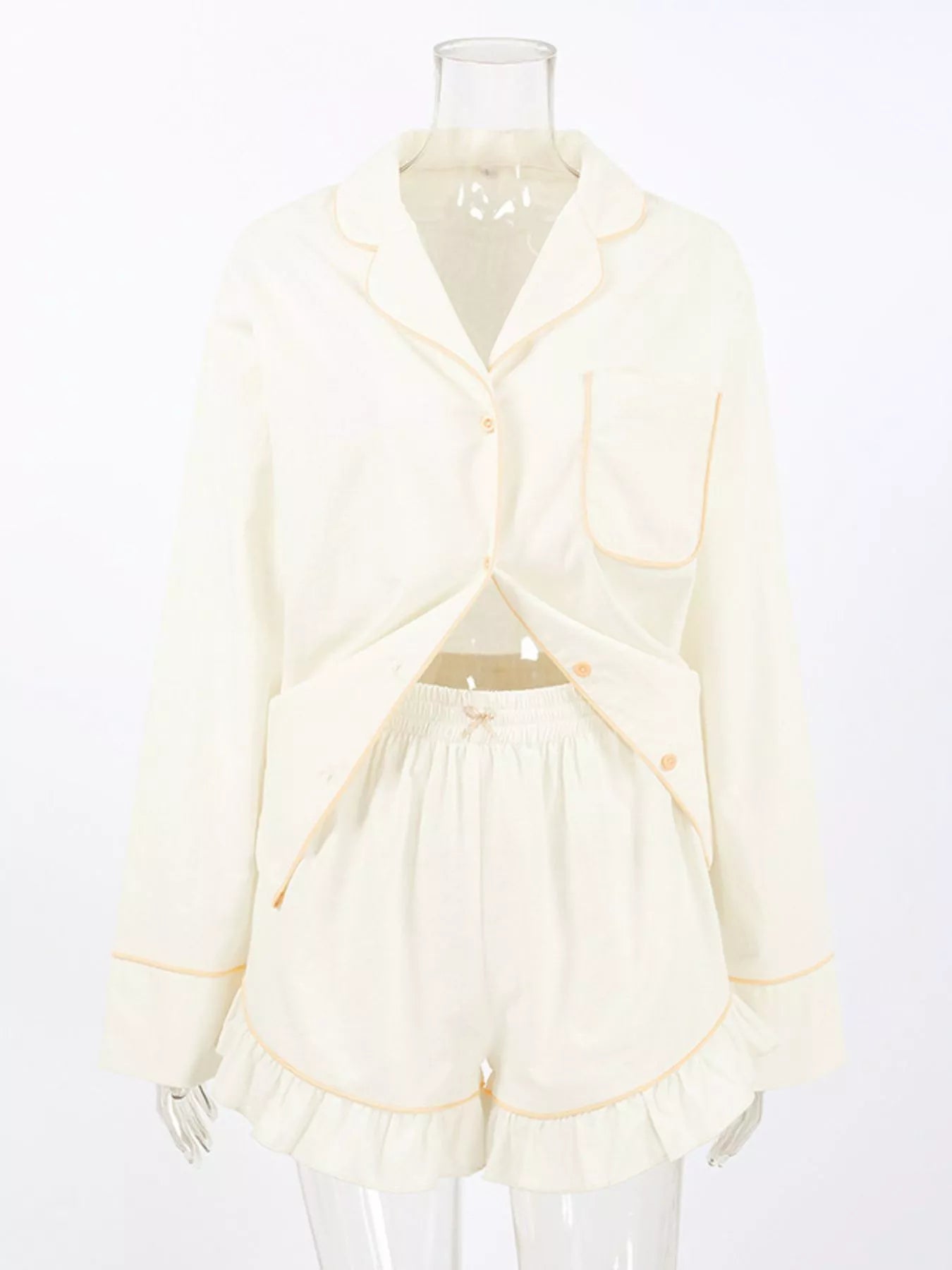 Contrast Trim Long Sleeve Top and Shorts Lounge Set
