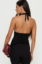 Halter Neck Backless Smocked Cami Top