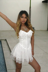 Lace V-Neck Flounce Sleeveless Slim Short Lace Dress