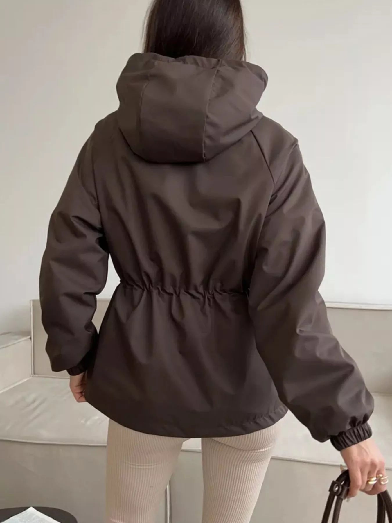 Drawstring Waist Hooded Windbreaker Outerwear