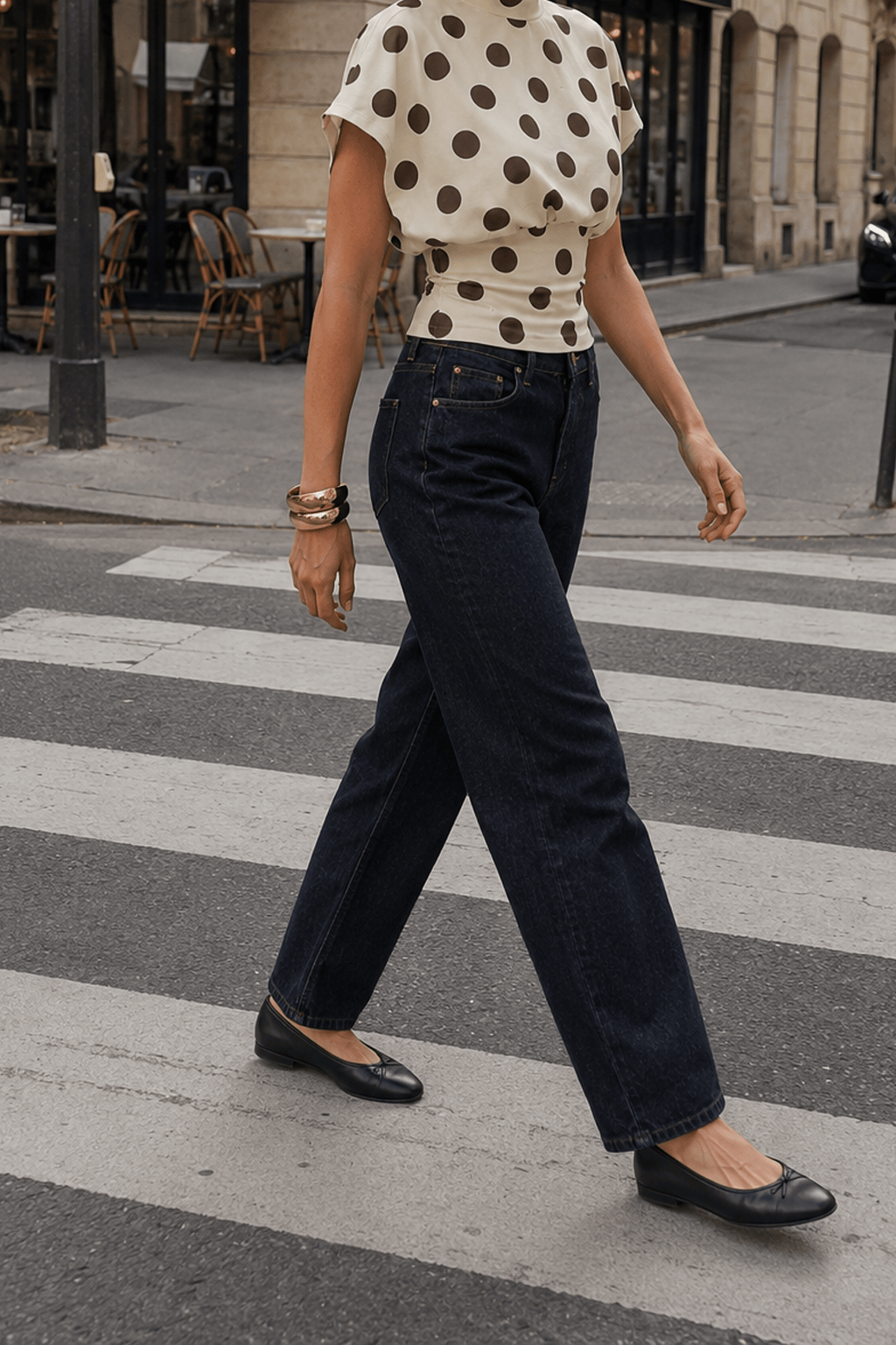 Polka Dot Waist Cinched Slim Crop Top