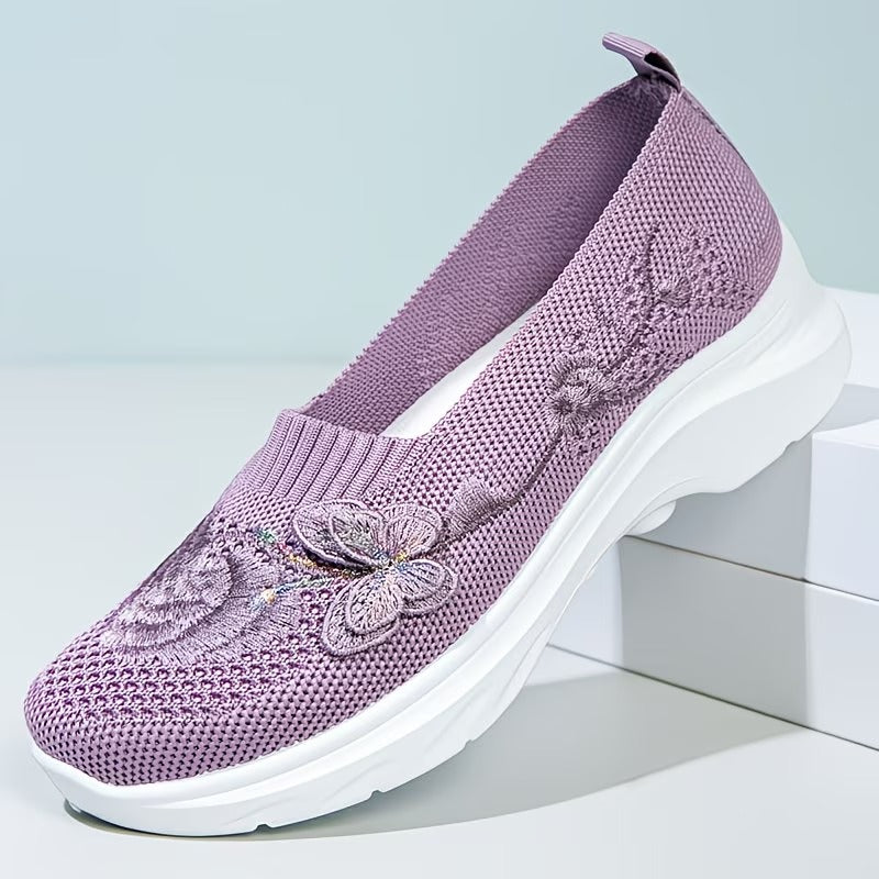 Floral Appliqué Knit Slip On Flats 12