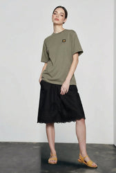 Lace Trim Acetate Midi Vacation Skirt