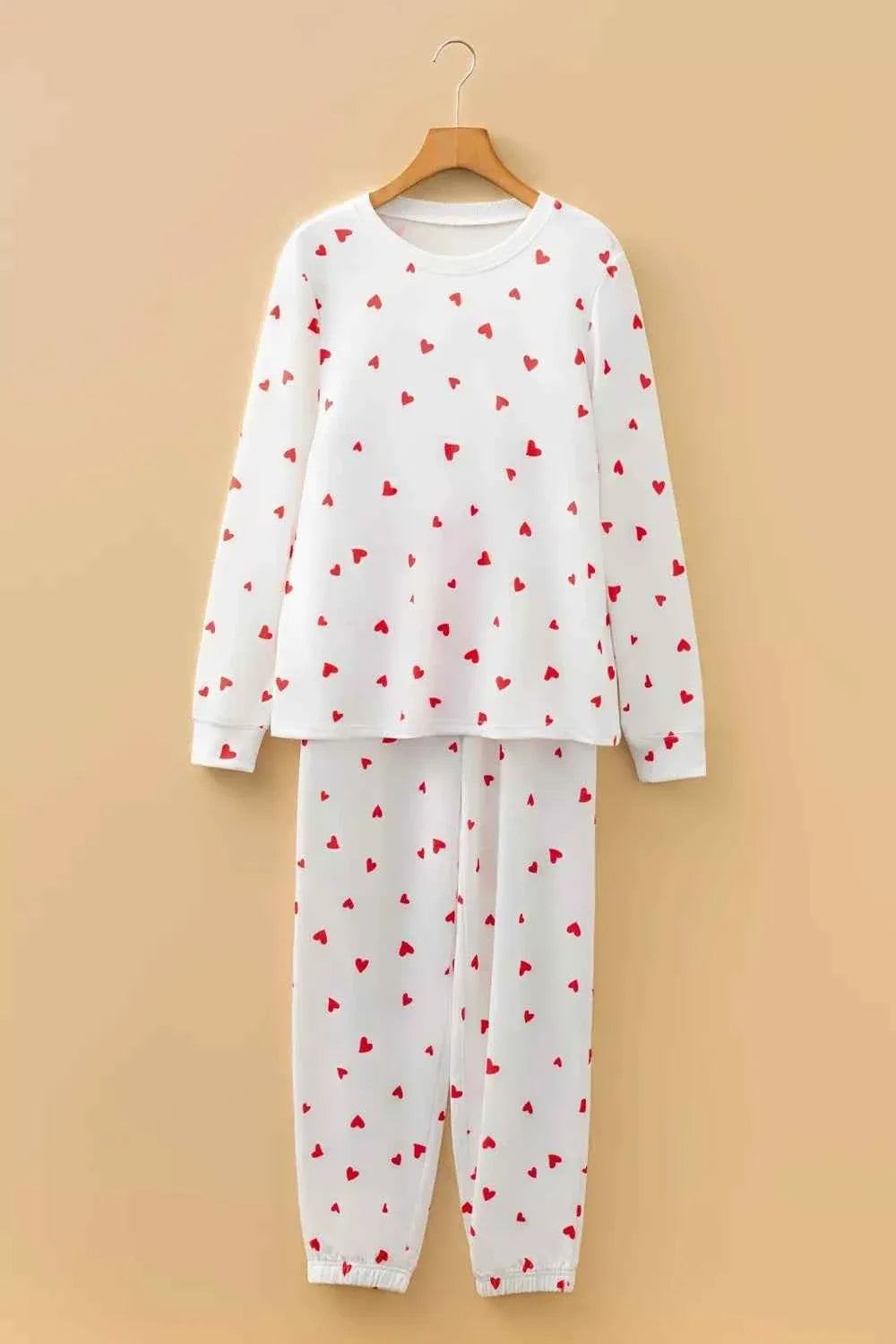 Hearts Printed Long Sleeve Top Drawstring Pants Lounge Set