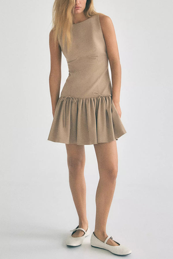 Solid Velvet Bow Embellished Sleeveless Mini Dress - View 19