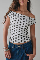 Printed One-Shoulder Ruched Crop Top