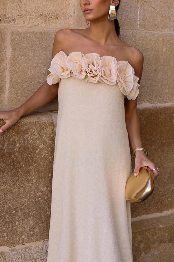 Blooming Flower Applique Elastic Off Shoulder Maxi Dress - View 2