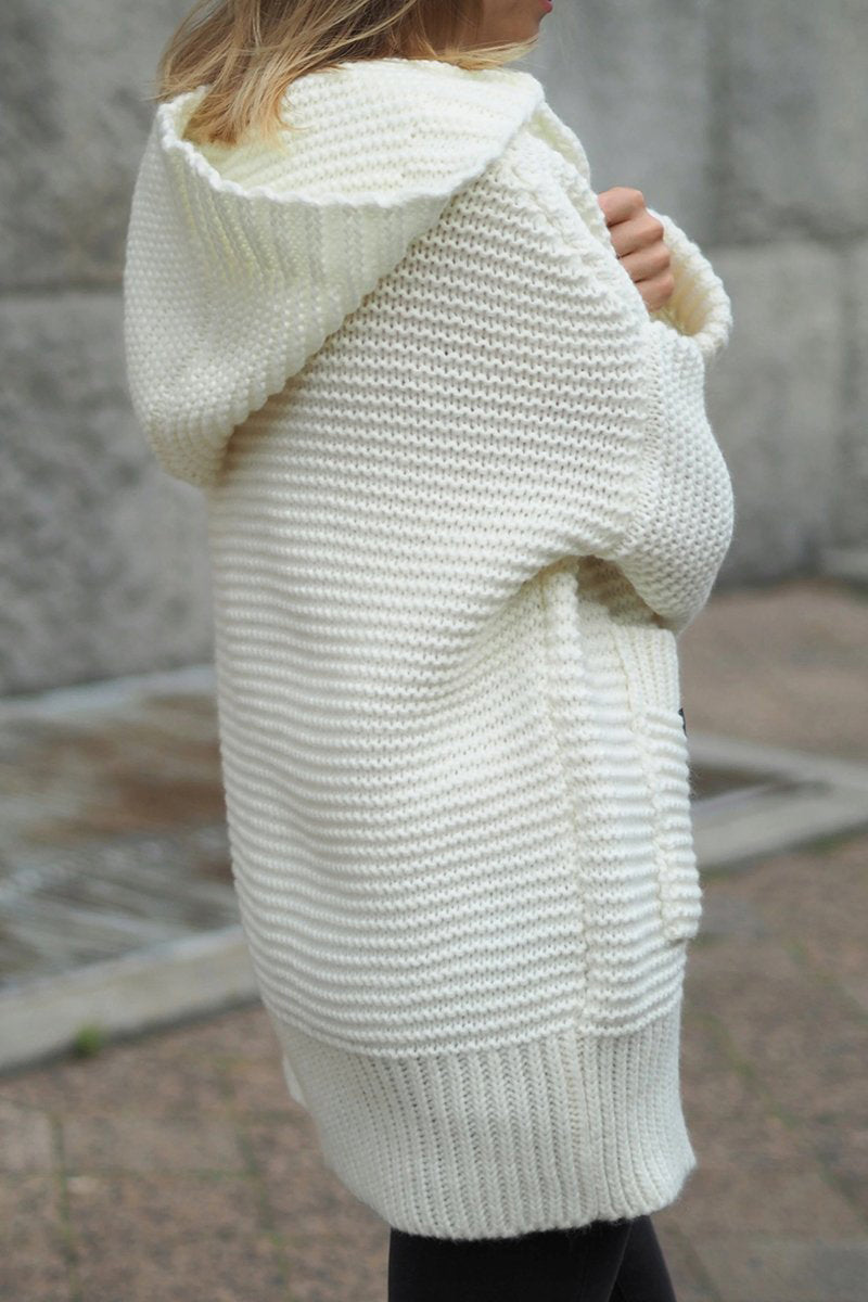 Pocket Hooded Button Oversized Cardigan