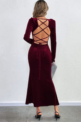 Velvet Long-sleeved Sexy Backless Slim Fit Fishtail Maxi Dress - View 8