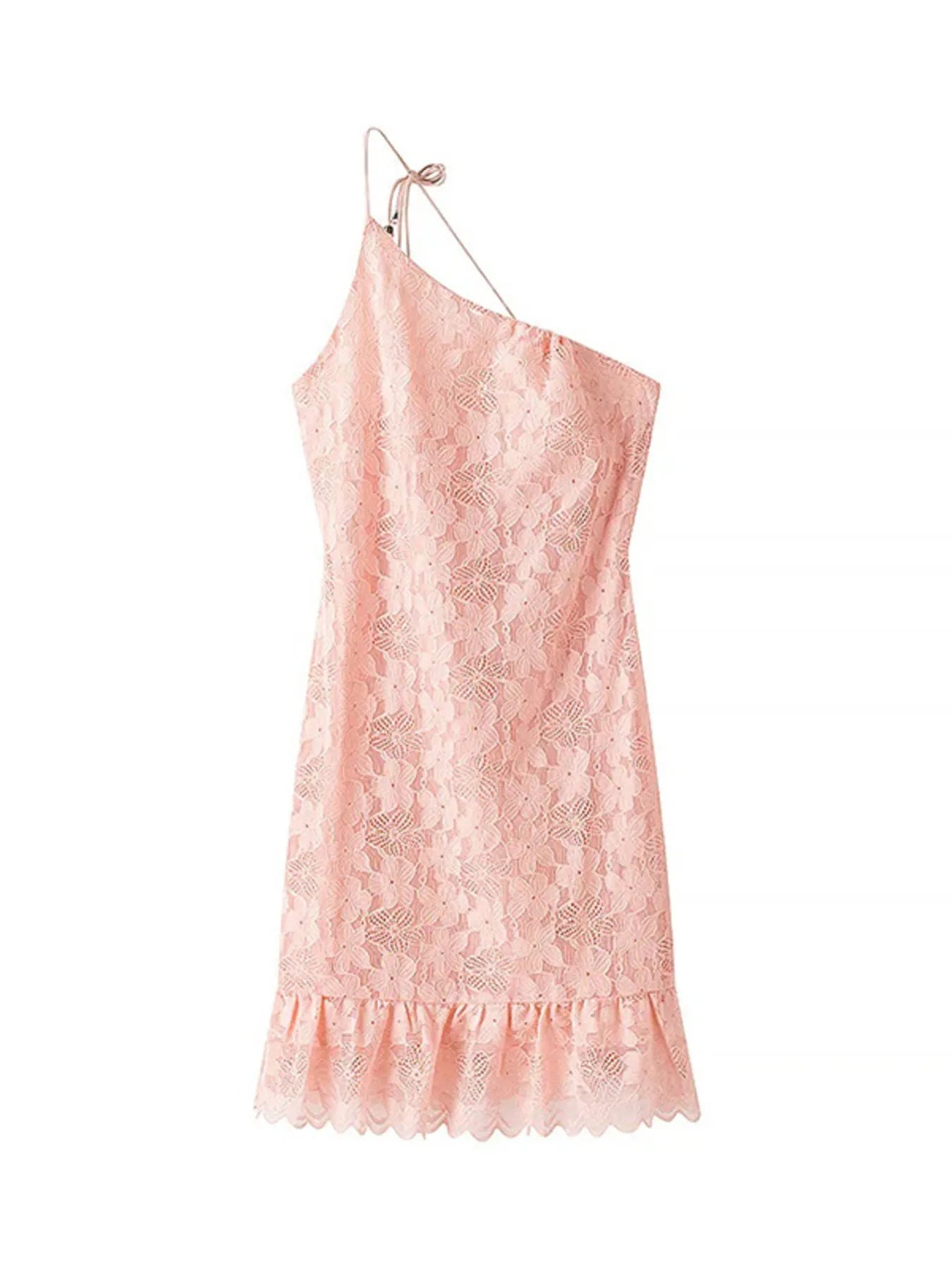 Pink Lace One Shoulder Mini Dress – Flirty Asymmetrical Party Dress for Women