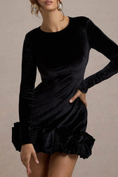 Velvet Crew Neck Ruched Midi Dress 8