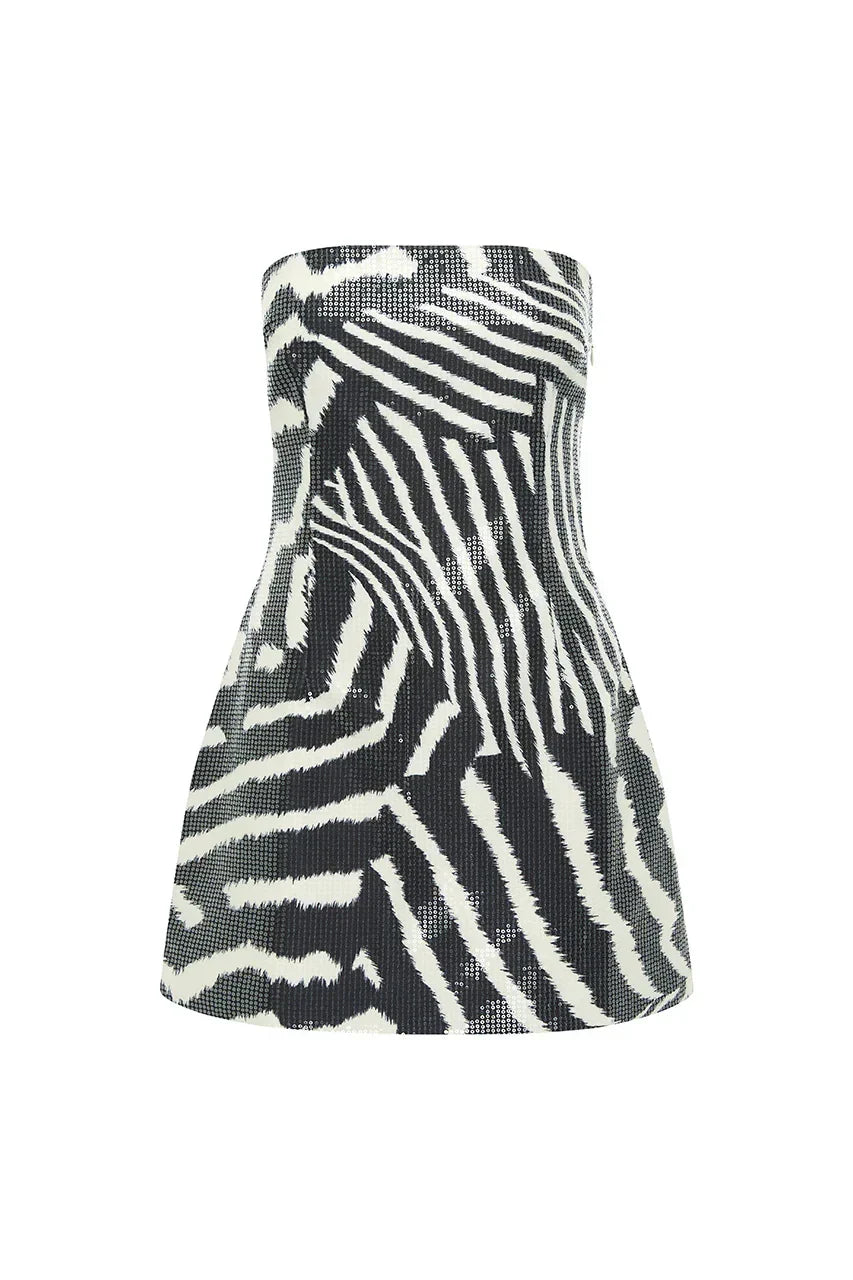 Zebra Print Sequin Strapless Bodycon Mini Dress 6