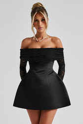 Off-Shoulder Lace Long Sleeve Bodycon Mini Lace Dress