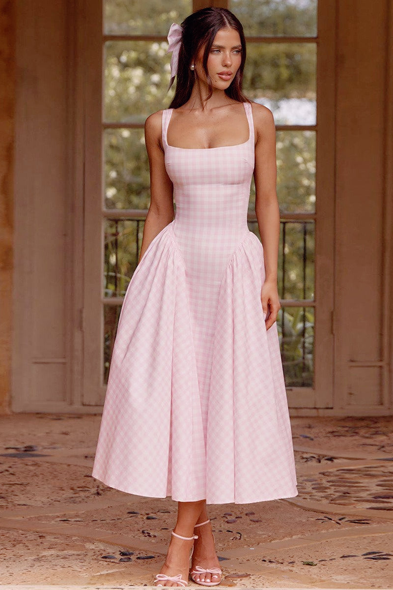 Gingham Backless Slip Birthday Dress