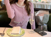 Pearls Button O-neck Cardigan